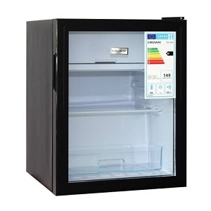 mini frigider cu exterior negru si usa mare din sticla